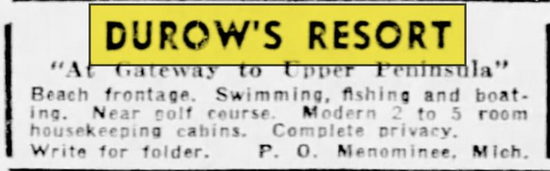 Durows Cabins (Durows Resort) - June 1953 Listing (newer photo)